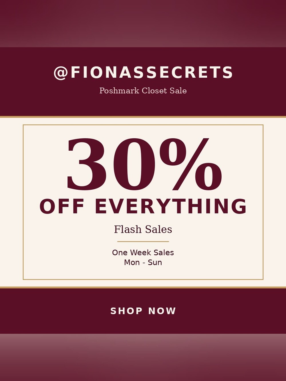 @Fionassecrets Flash Sales 30% Off Every Item. One Week Sales. Shop Now.